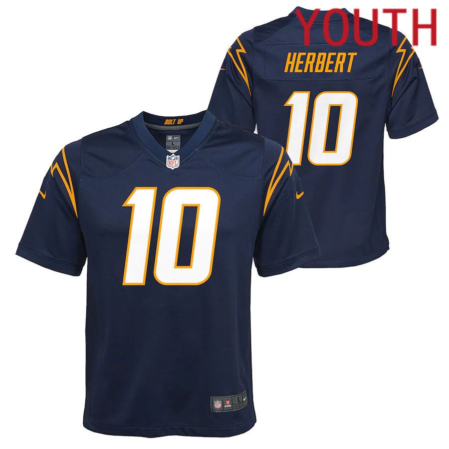 Youth Los Angeles Chargers #10 Justin Herbert Nike Navy Team Game Alternate NFL Jersey